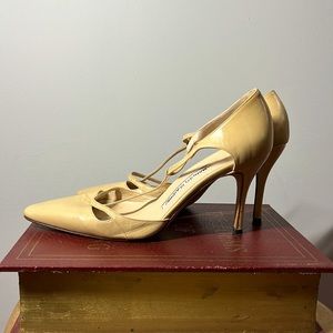 Beige Manolo Blahnik T-Strap Heels